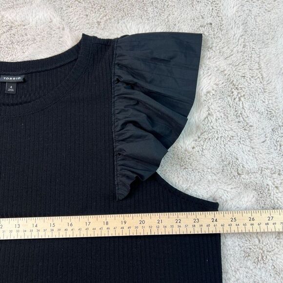 Torrid Top Flutter Sleeve Ruffle Ribbed Blouse Office Black Plus Size 4X - Picture 6 of 8